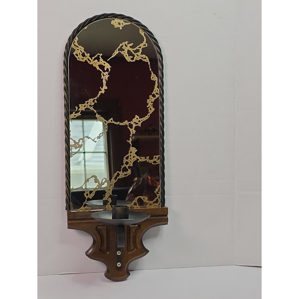 Vintage Homeco Gold Veined Mirrored Candle Holder Wall Hanging